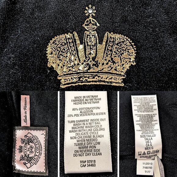 Vtg Y2K JUICY COUTURE 3-pc Velour Tracksuit Matching Set + Bag Top L Pants SP - Picture 7 of 12